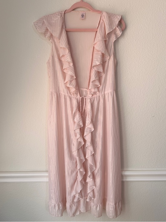 Victoria's Secret Other - Victoria’s Secret Blush Pink Sheer Ruffle Robe Stripe Tie Front Coquette Fairy S